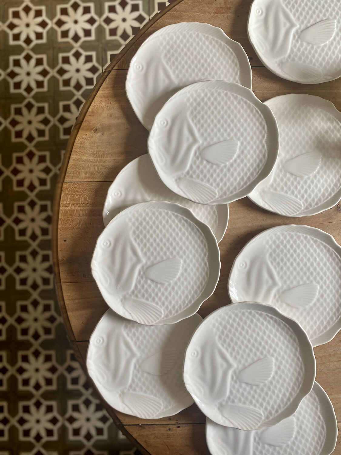 Set of 10 vintage flat plates in the shape of Salins fish