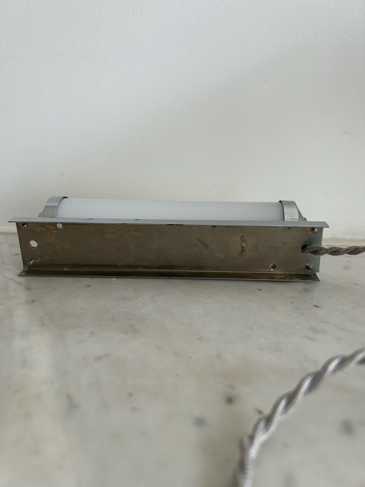 Vintage modernist wall lamp, chrome and opaline glass, France 1930