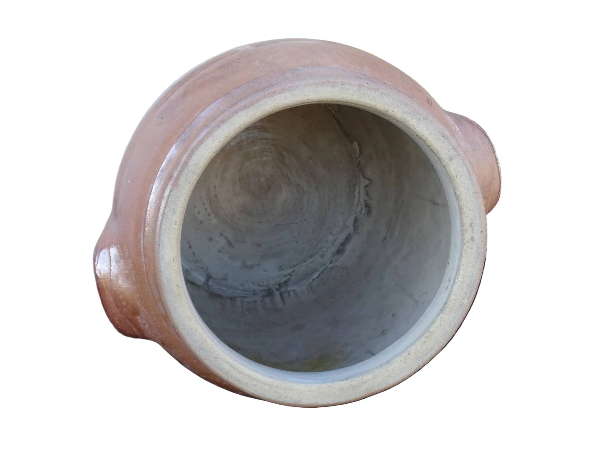 Grand pot à confit ancien en faïence française à glaçure brune salée