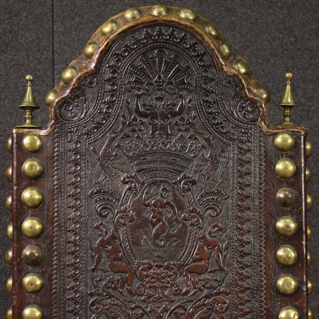 Pair of 18th-century antique Italian leather chairs