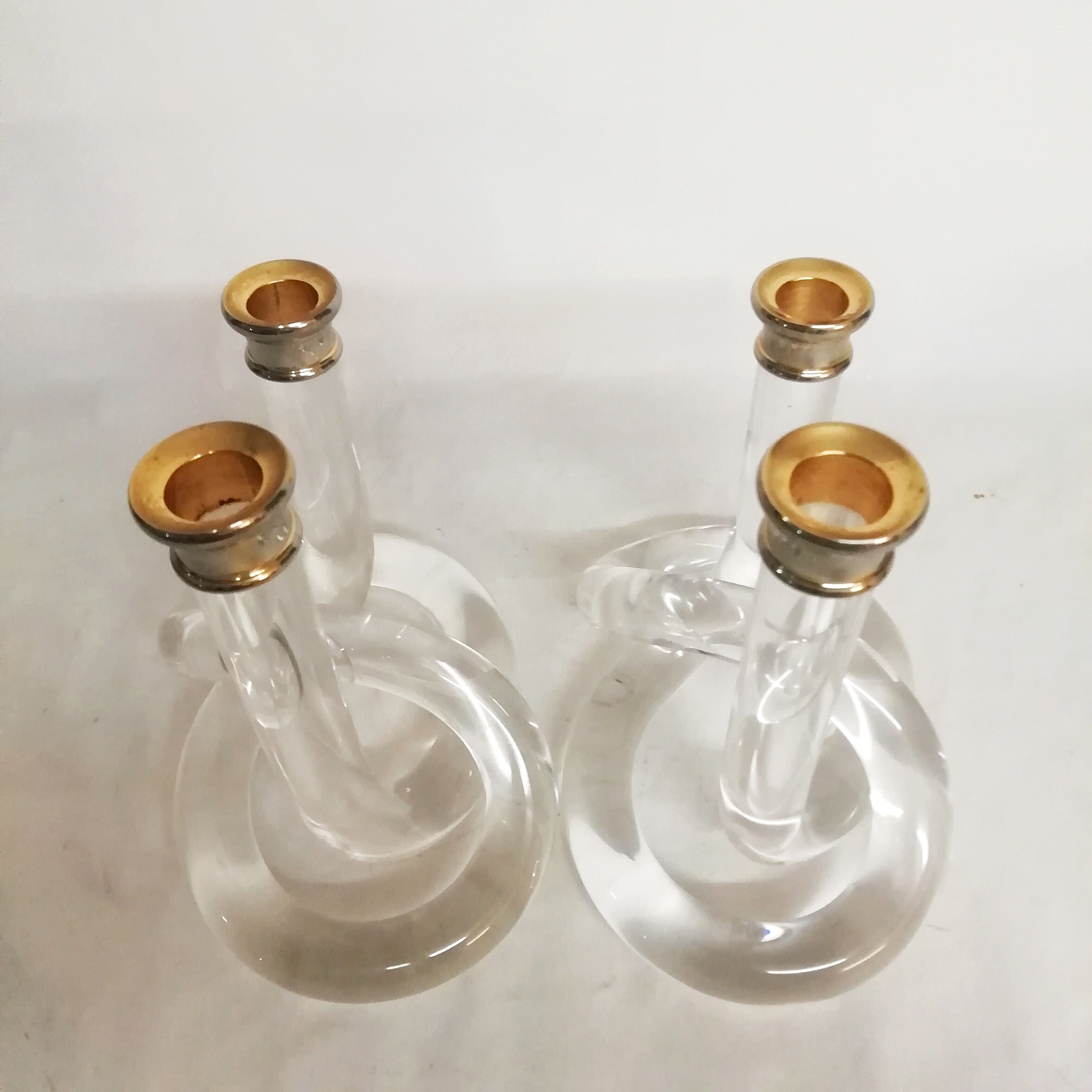 Pair of Dorothy Thorpe's "pretzel" lucite candlestiks 1960