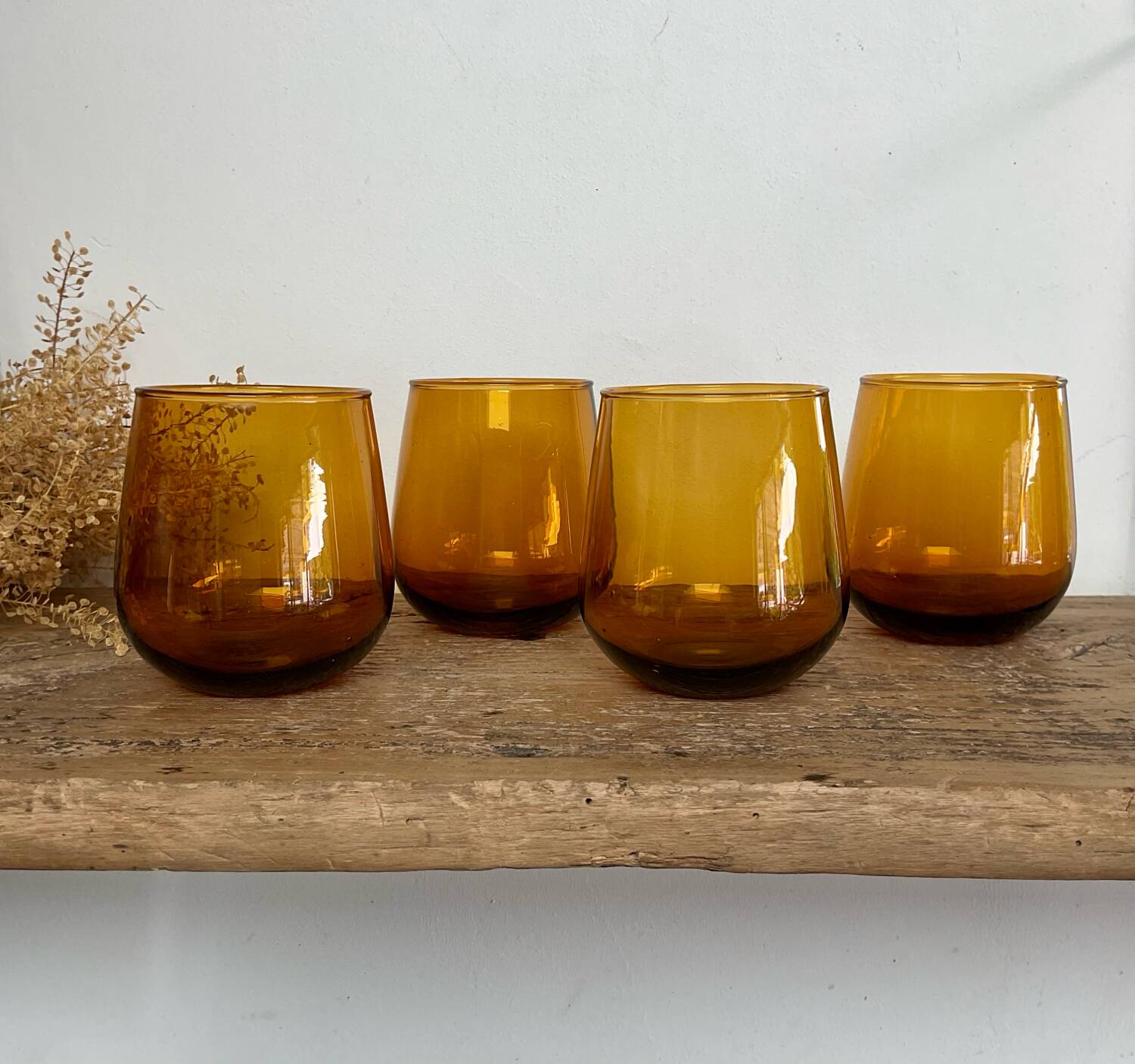 4 vintage amber bubble glasses