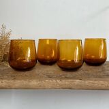 4 vintage amber bubble glasses