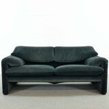 Maralunga 2seater sofa in dark grey striped fabrics by Vico Magistretti for Cassina