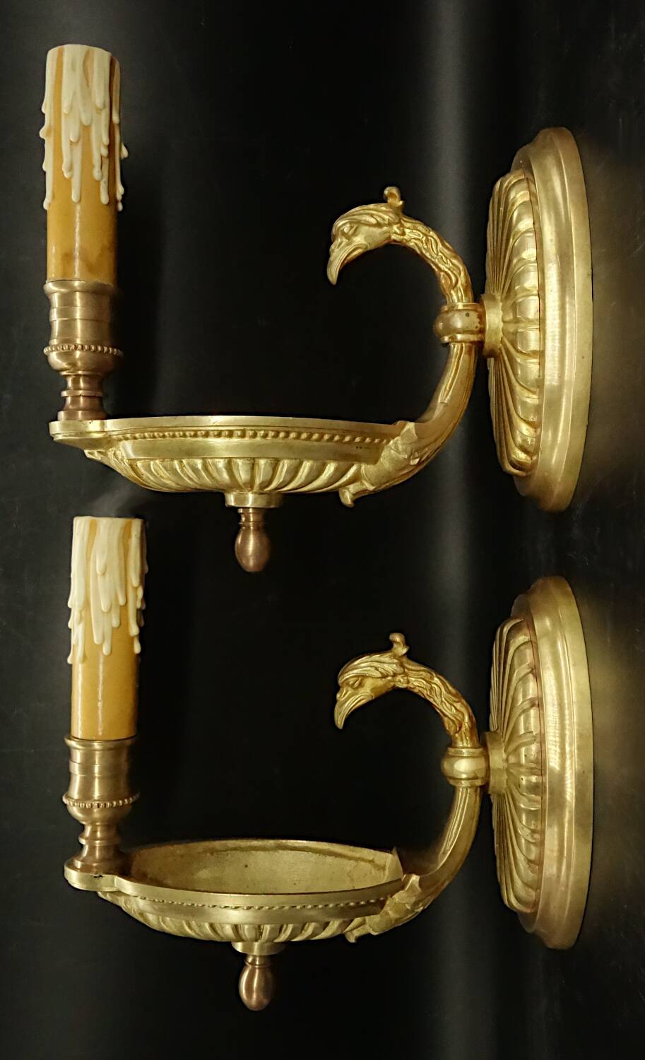 Pair of eagle head wall sconces in Empire style - bronze Lucien GAU, Paris