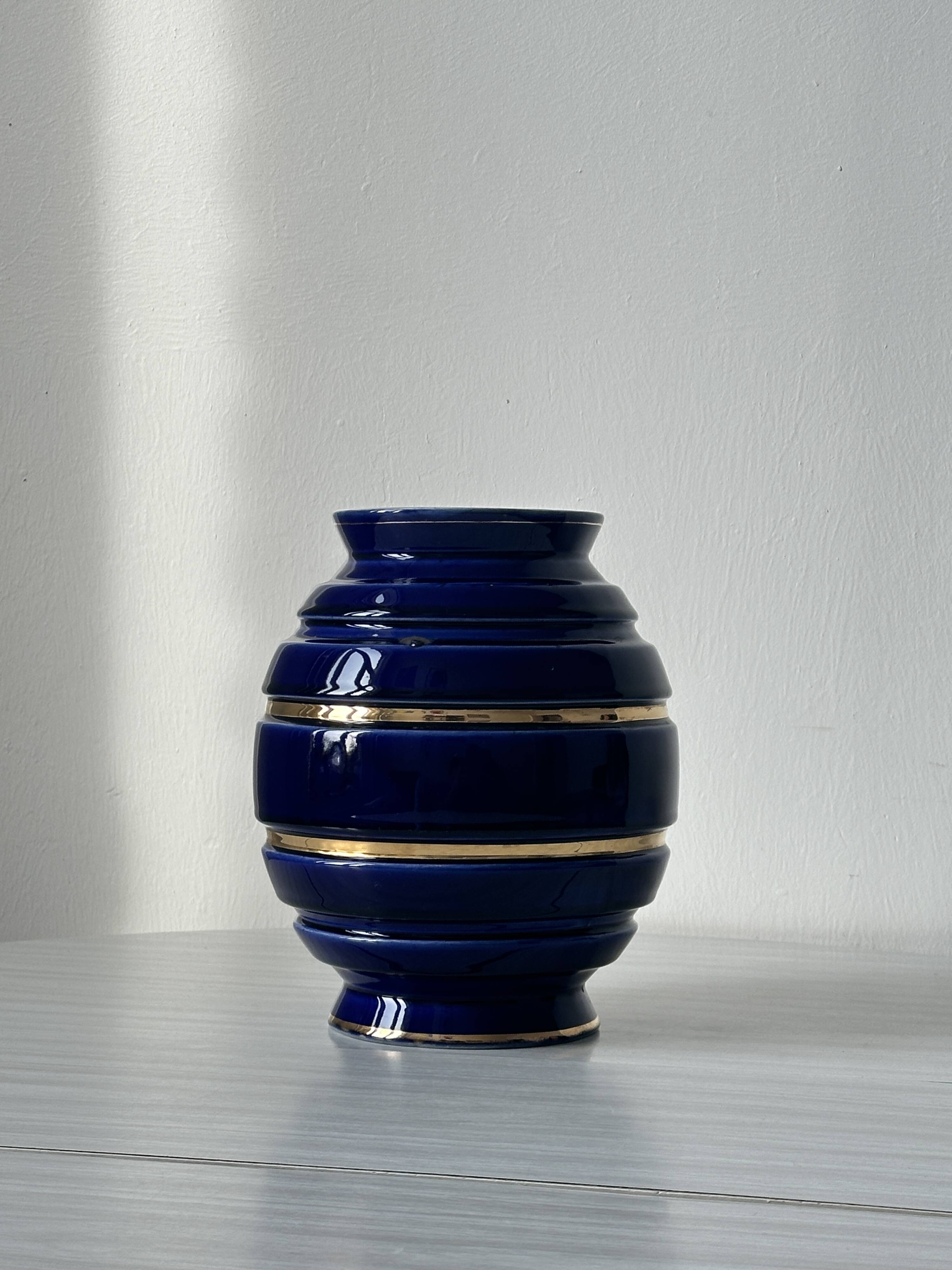 Royal blue vase with gold edging