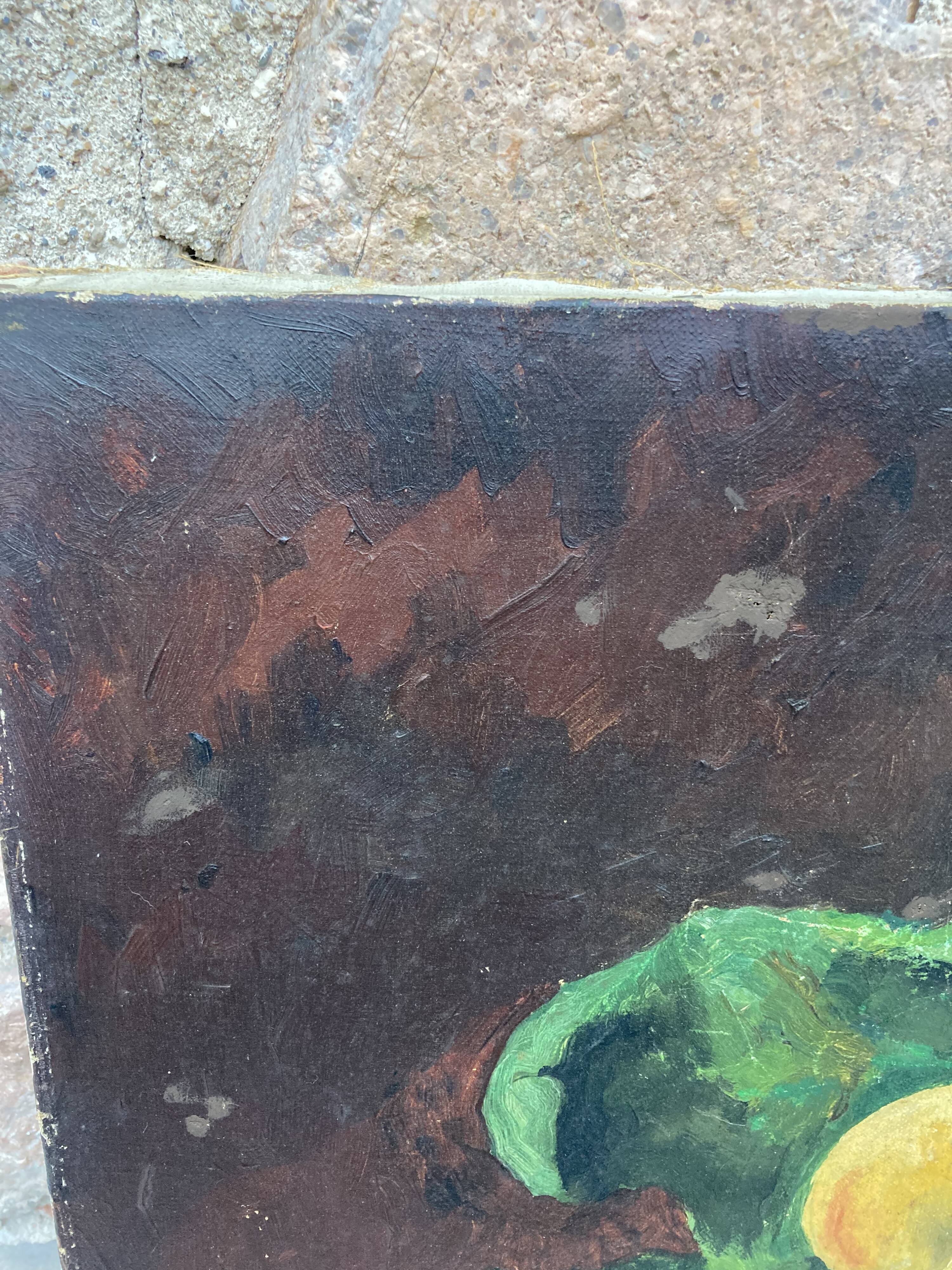 Nature morte "Pêches" huile sur toile ancienne