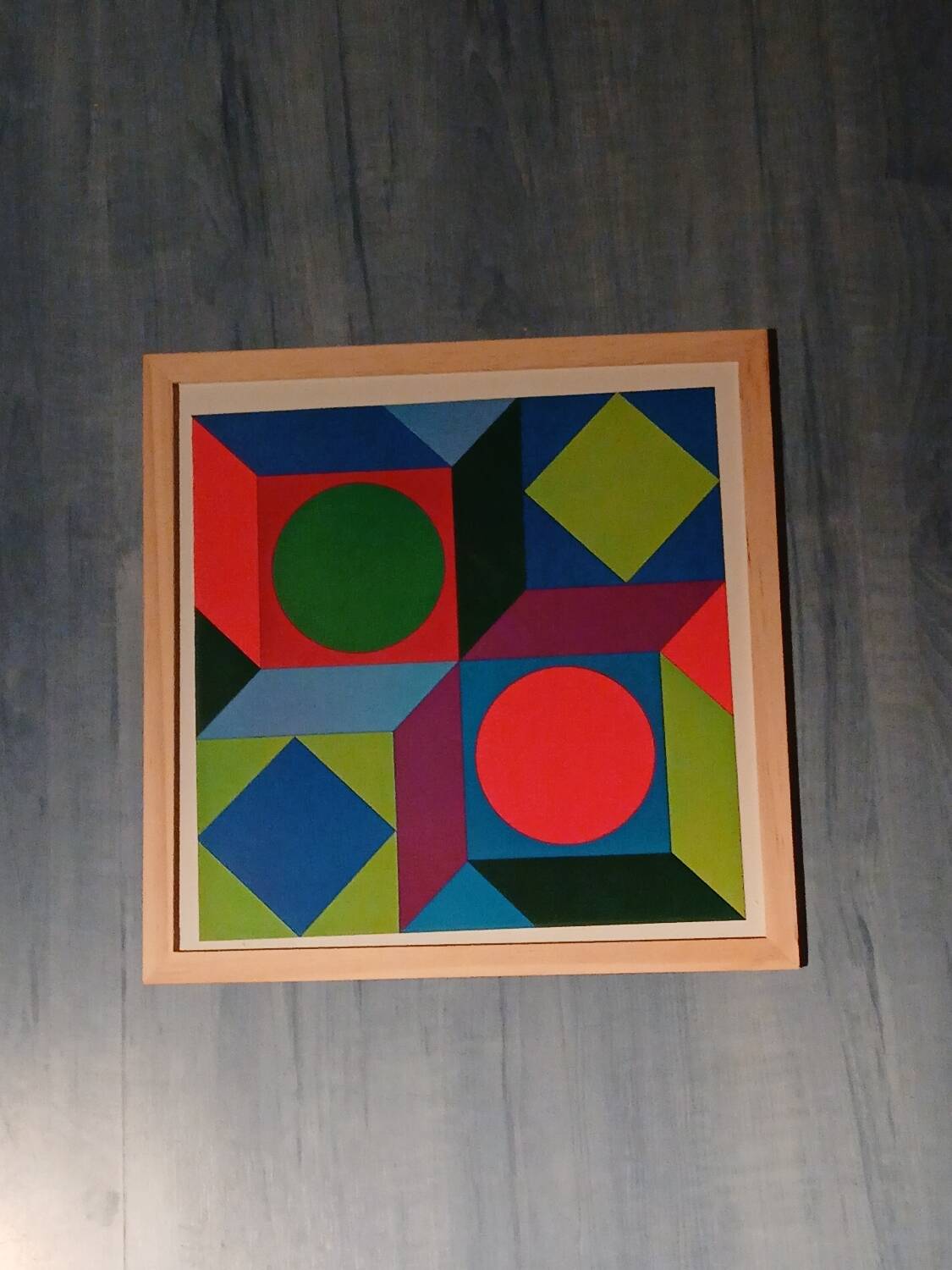 Tableau Vintage Art Optique - Victor Vasarely - Wooden Frame 30x30cm