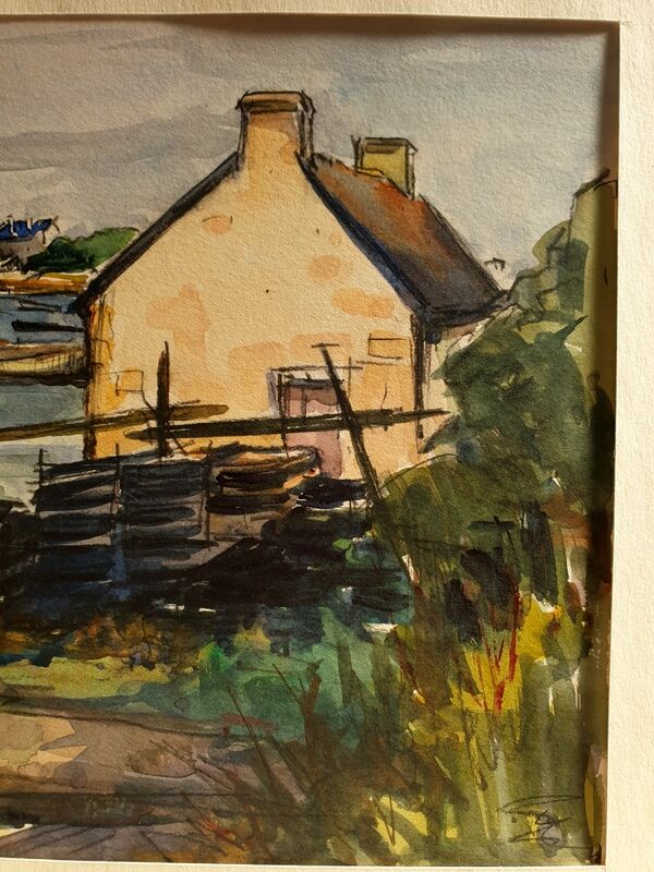 André Duculty (1912-1990) Watercolor on paper "Locmariaquer, Morbihan, oyster farmer's house"