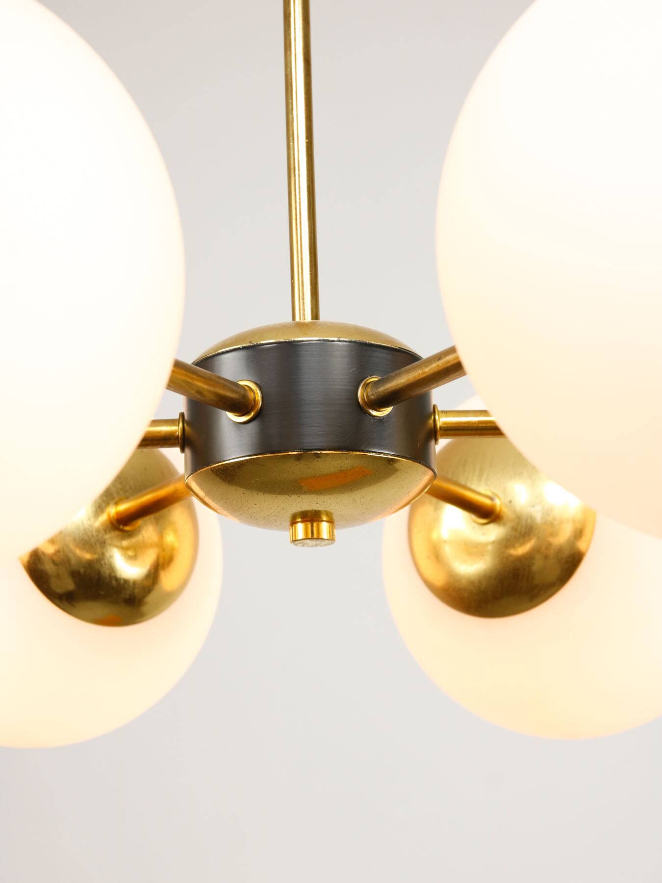 Mid-Century Modern Italian 6-Arm Sputnik Chandelier with Opaline Shades, 19