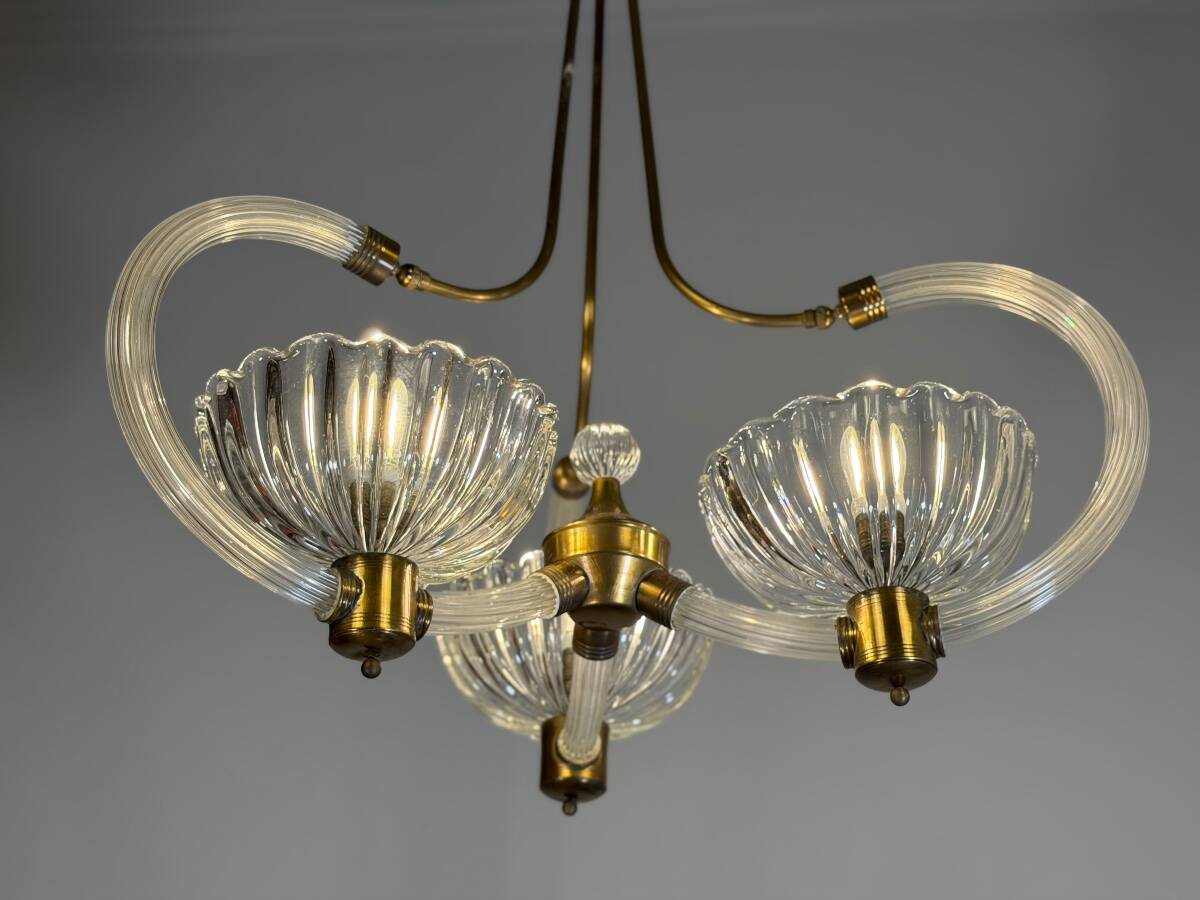 Lustre vénitien en verre de Murano et laiton , vers 1950