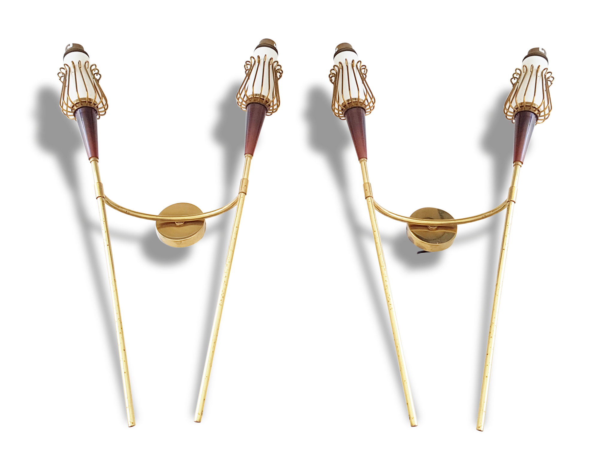 Lunel House: 1950 pair brass & resin vintage 50's wall lights