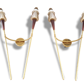 Lunel House: 1950 pair brass & resin vintage 50's wall lights