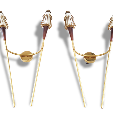 Lunel House: 1950 pair brass & resin vintage 50's wall lights
