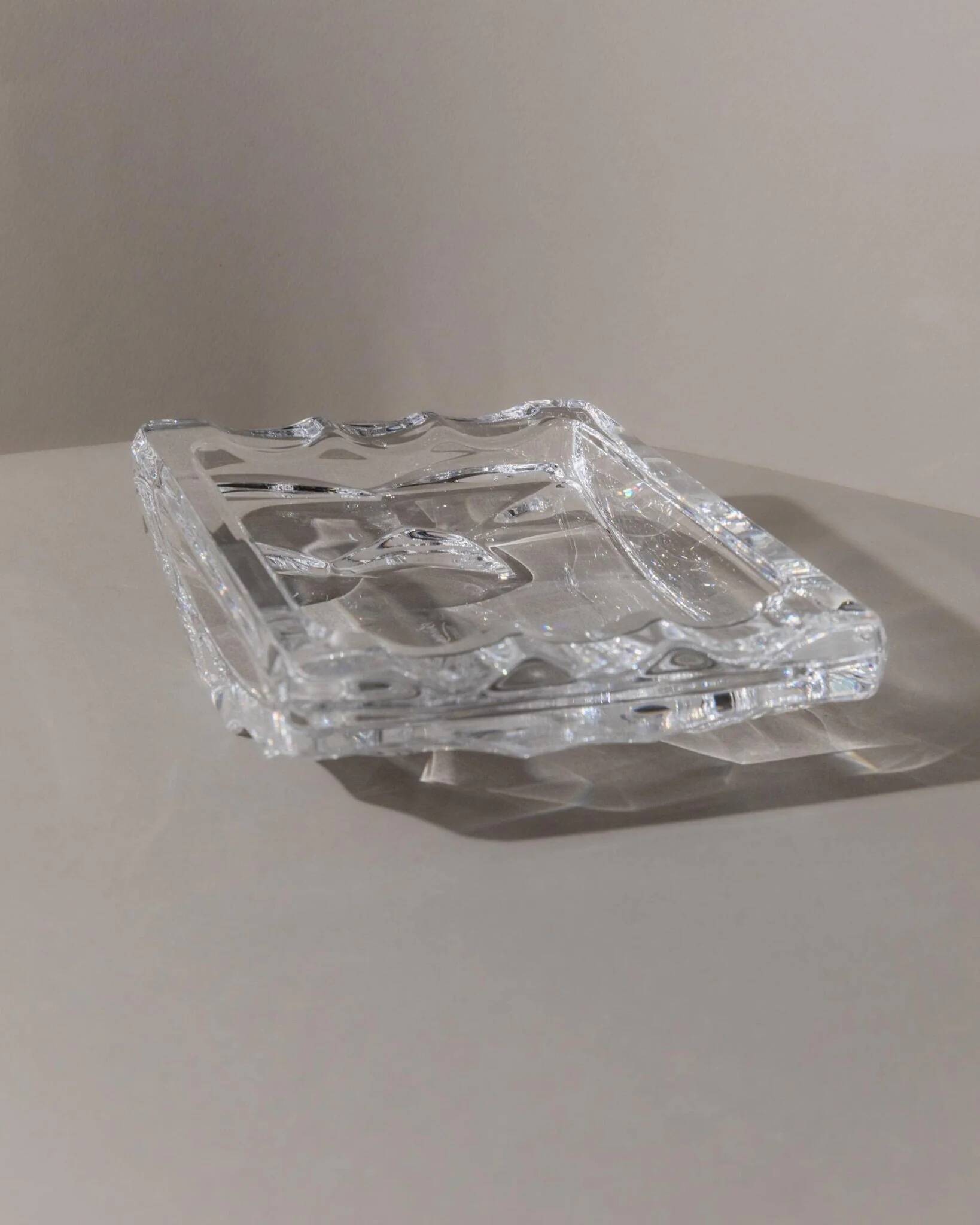 Large Vintage Clear Crystal Glass Ashtray by Sevres France - Structured Glass, 1970s French Table Decor