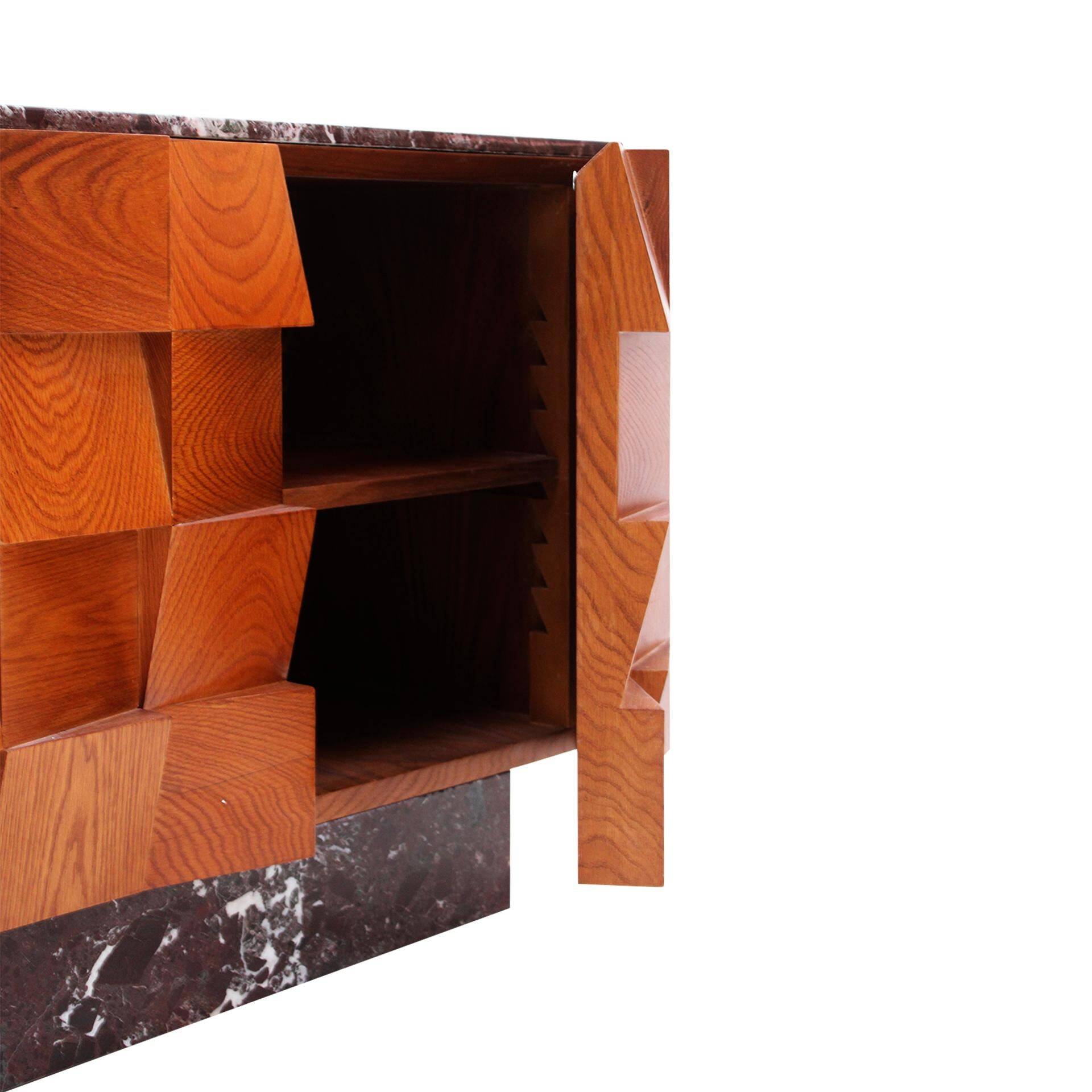 Contemporary Modern Sideboard in Wood and Burgundy Marble Top, Italy