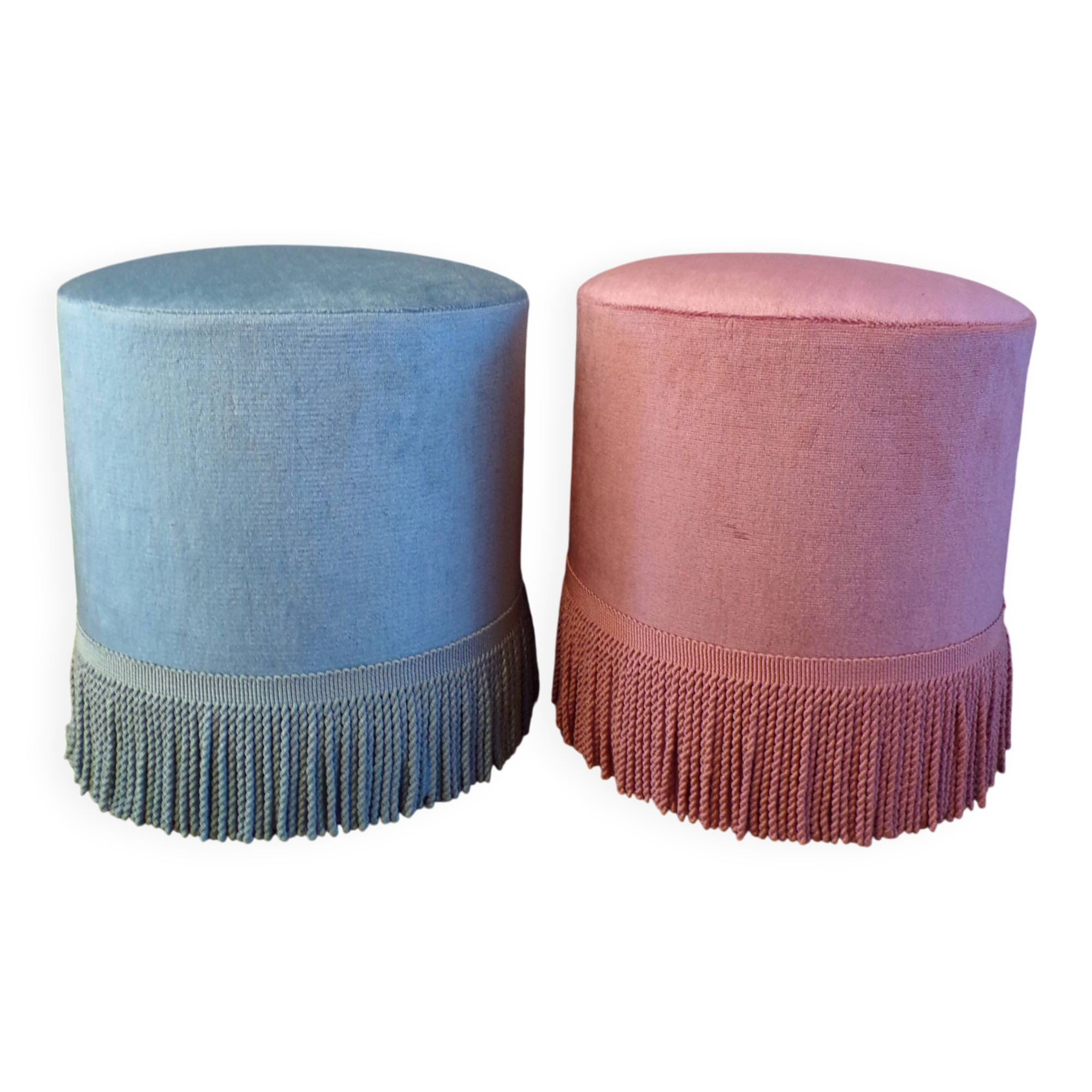 A pair of vintage velvet poufs.