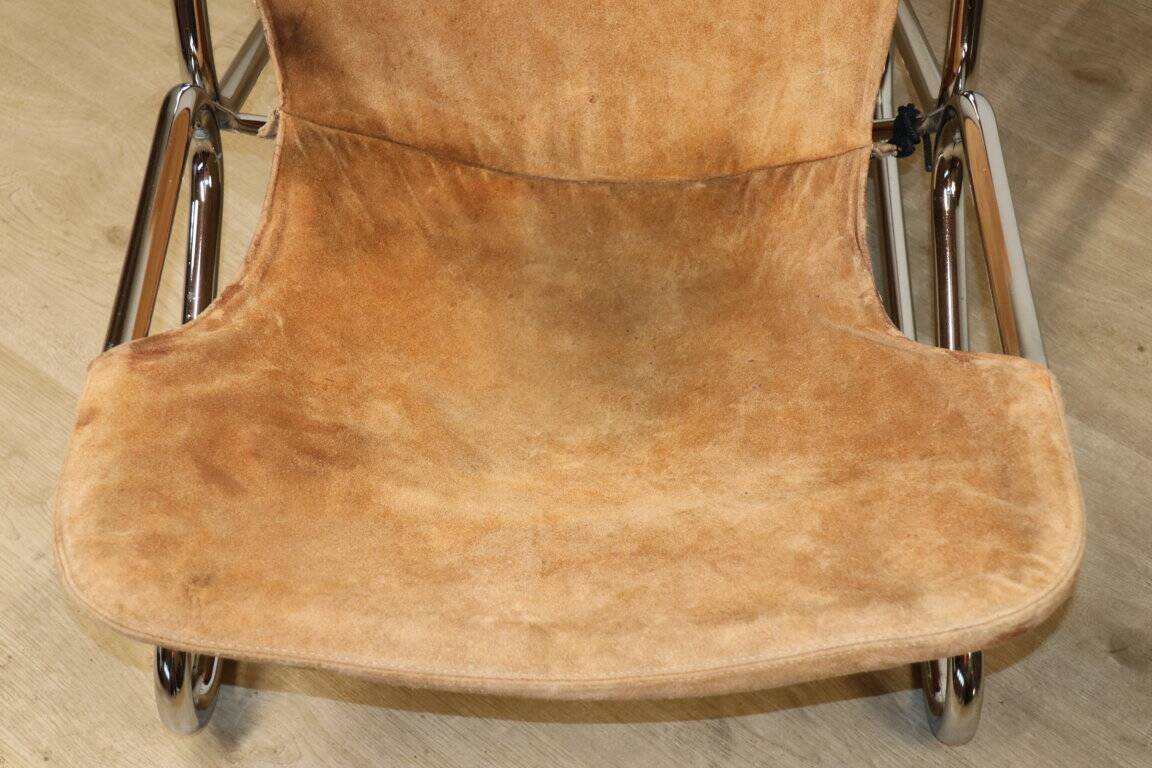 Vintage Suede and Chrome Metal Armchair, 1970s