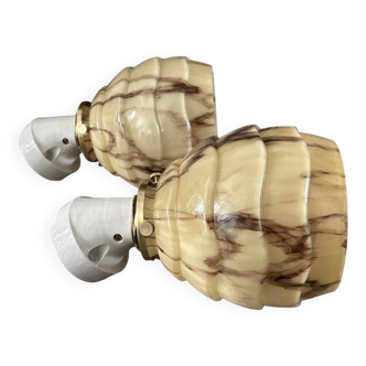 Pair of marbled opaline wall lights