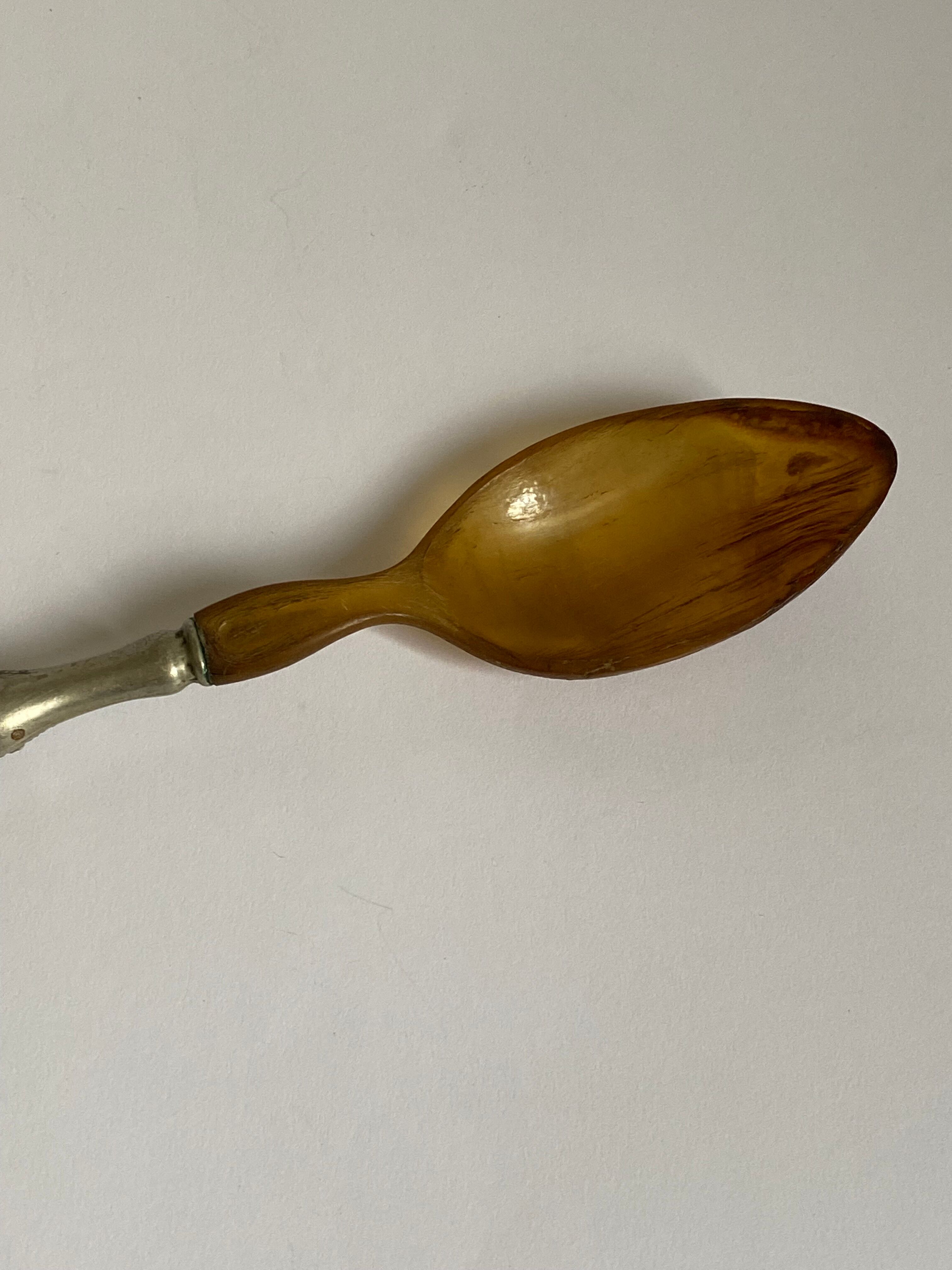 Cuillère en corne et métal argenté