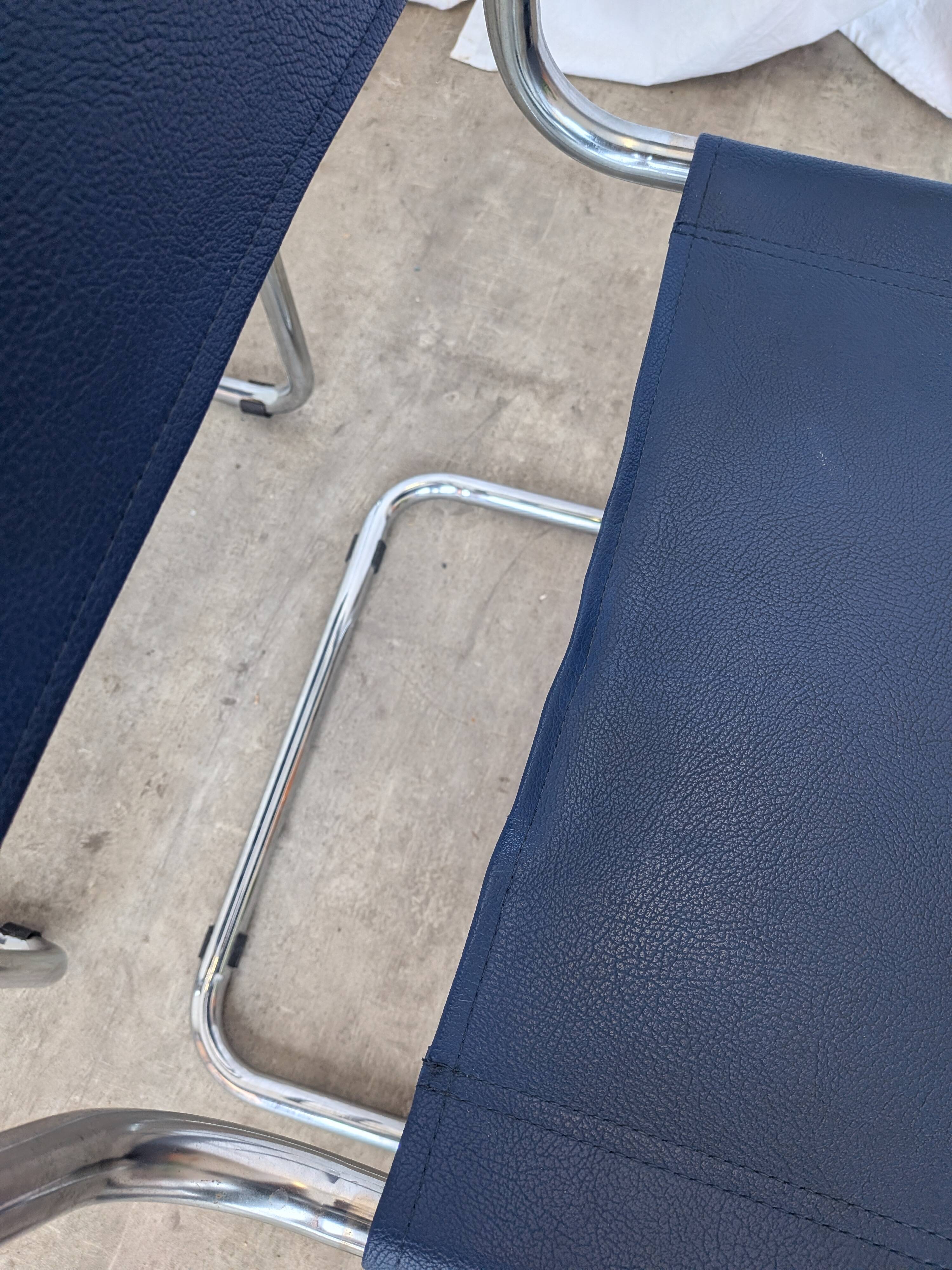 Set of 2 Vintage Mart Stam Style S34 Chair: Blue Leather, Bauhaus Design
