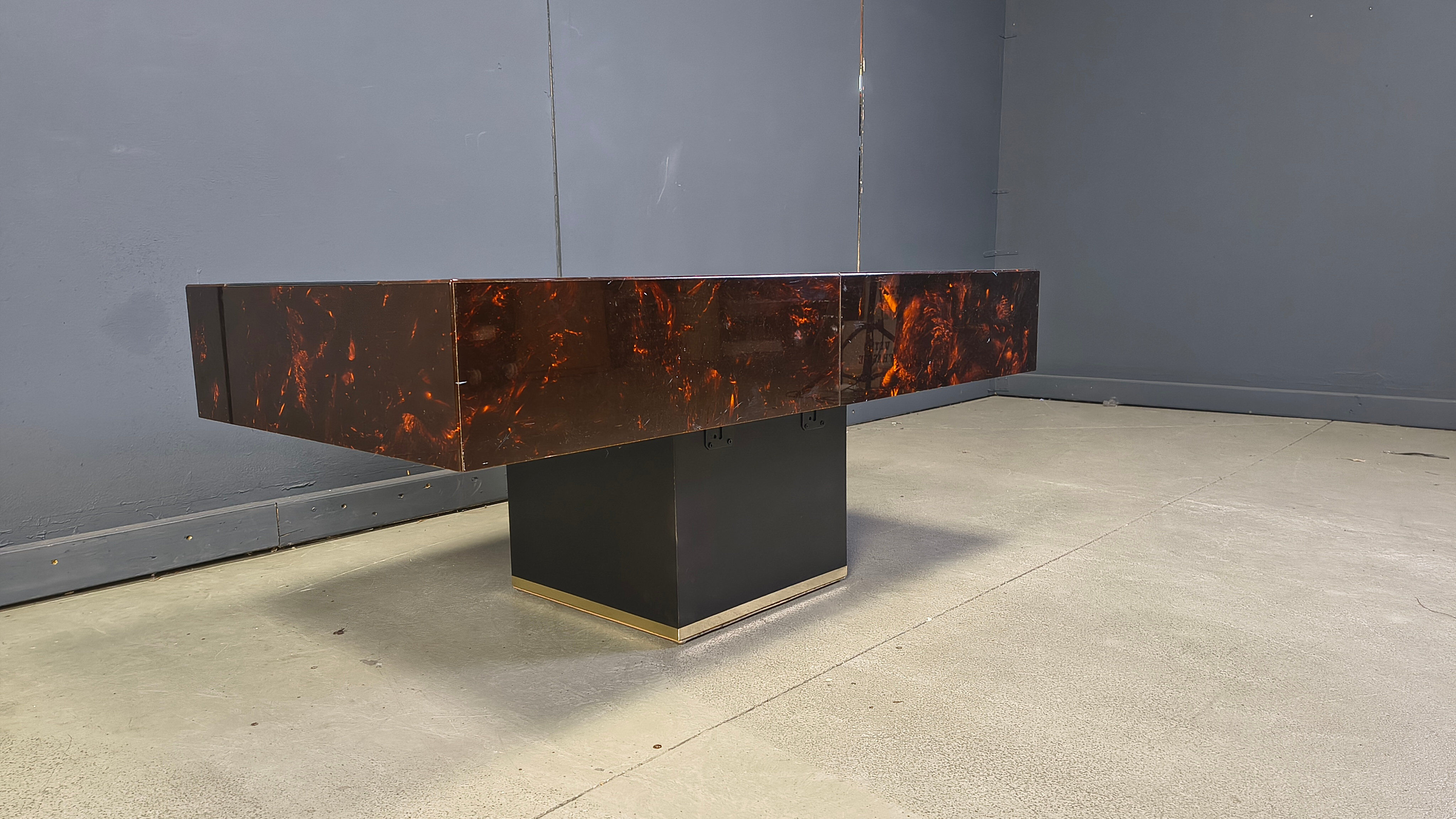 Table basse à café vintage avec bar caché par Eric Maville et Jean Claude Mahey