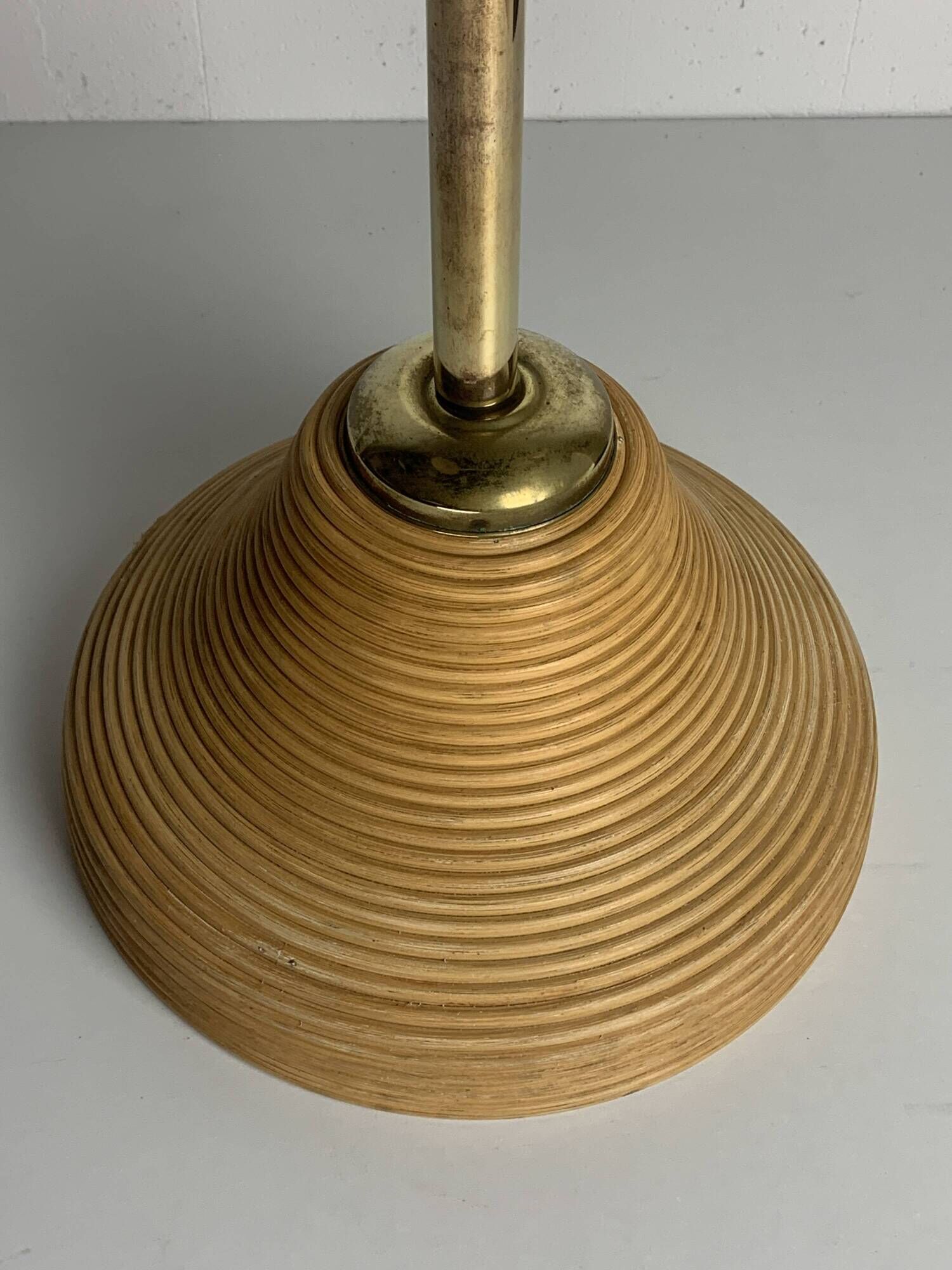 Italian Adjustable Floor Lamp in Pencil Reed, Bamboo, Rattan and Brass, 1970s
