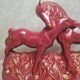 Vintage sculpture of mare and foal signed Jean – red ceramic and gilding.