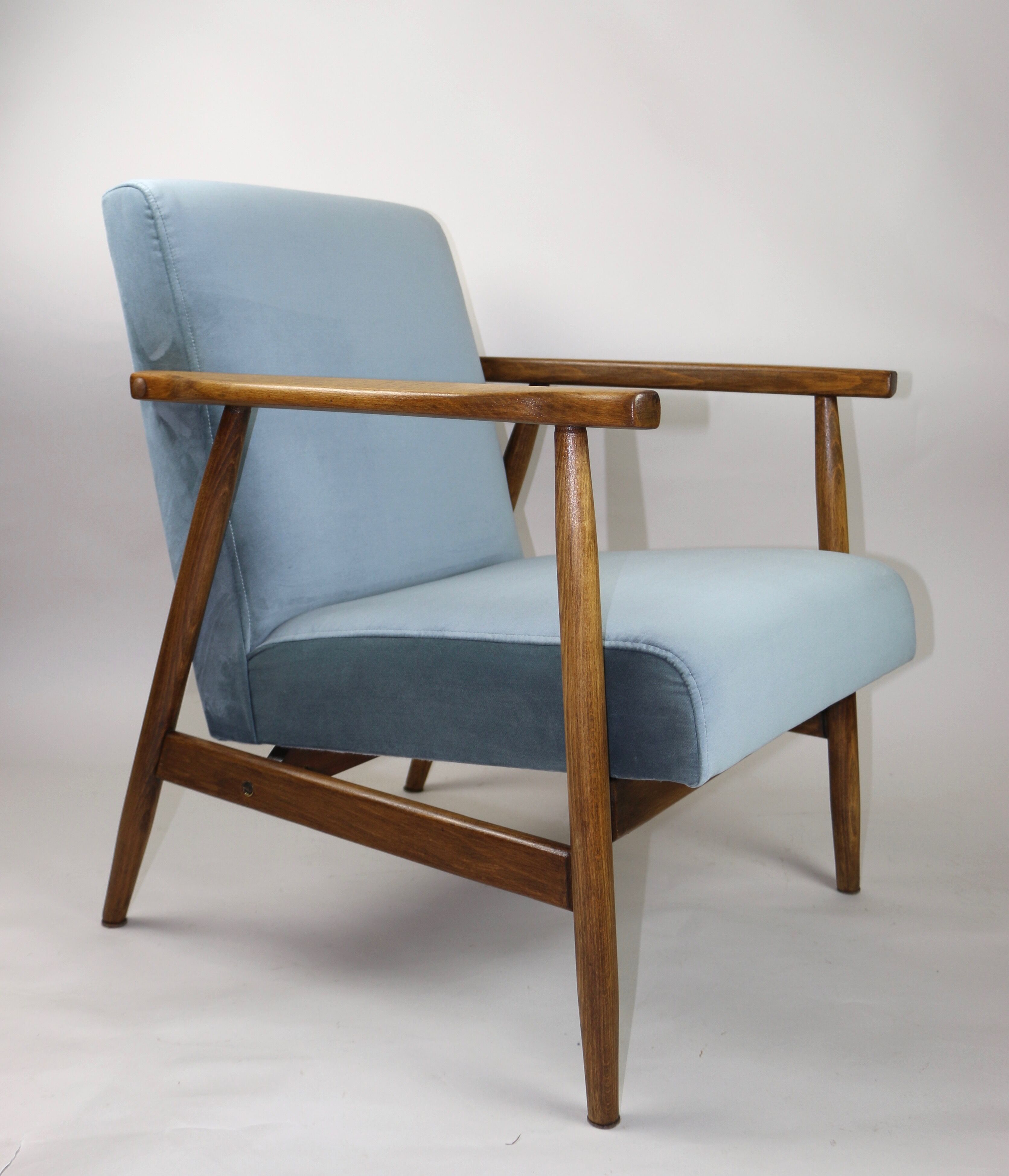 Vintage grey-blue velvet armchair, 1970