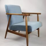 Vintage grey-blue velvet armchair, 1970