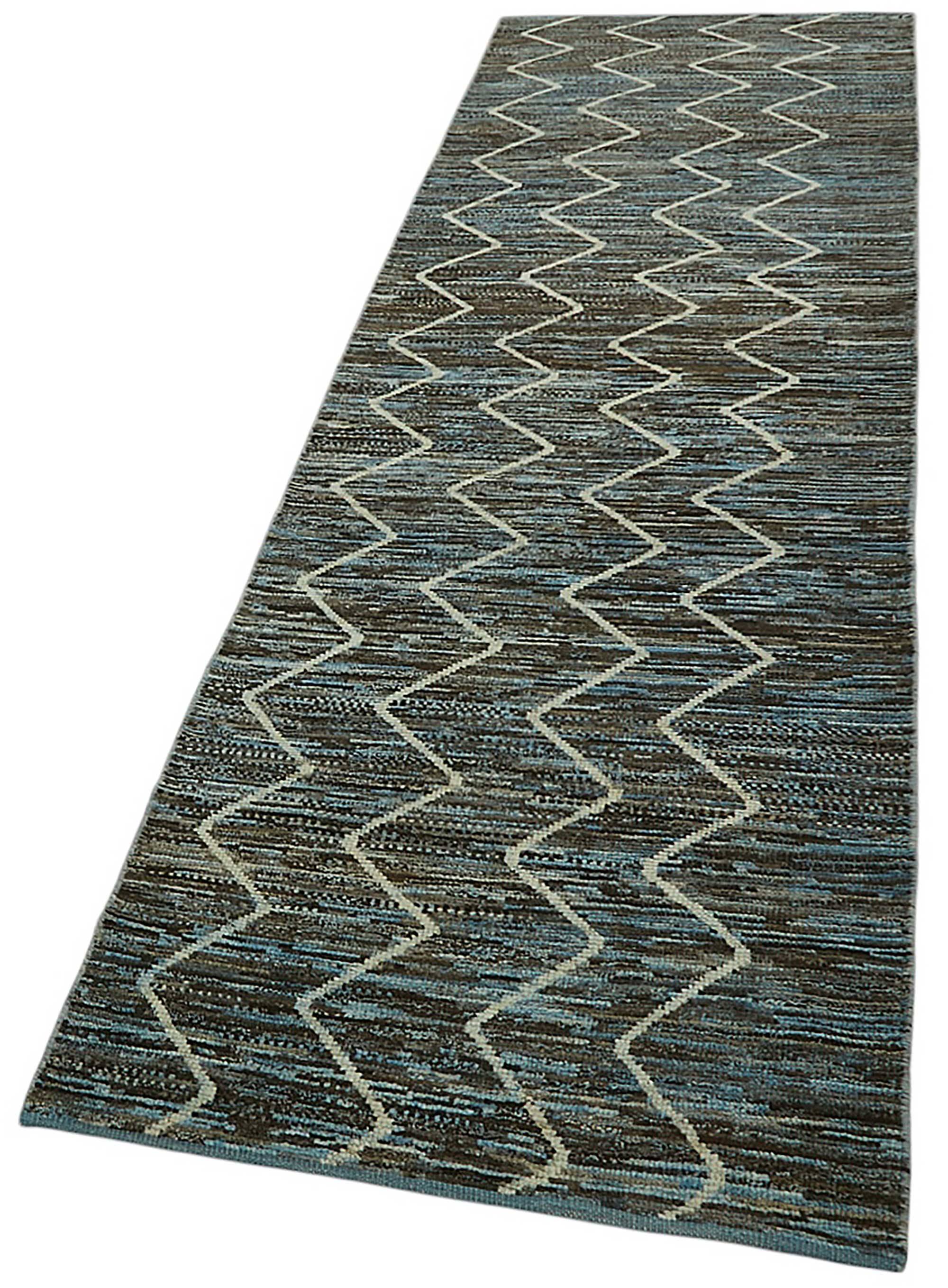 Handwoven Tribal One of a Kind 86 cm x 297 cm Blue Wool Runner Carpet