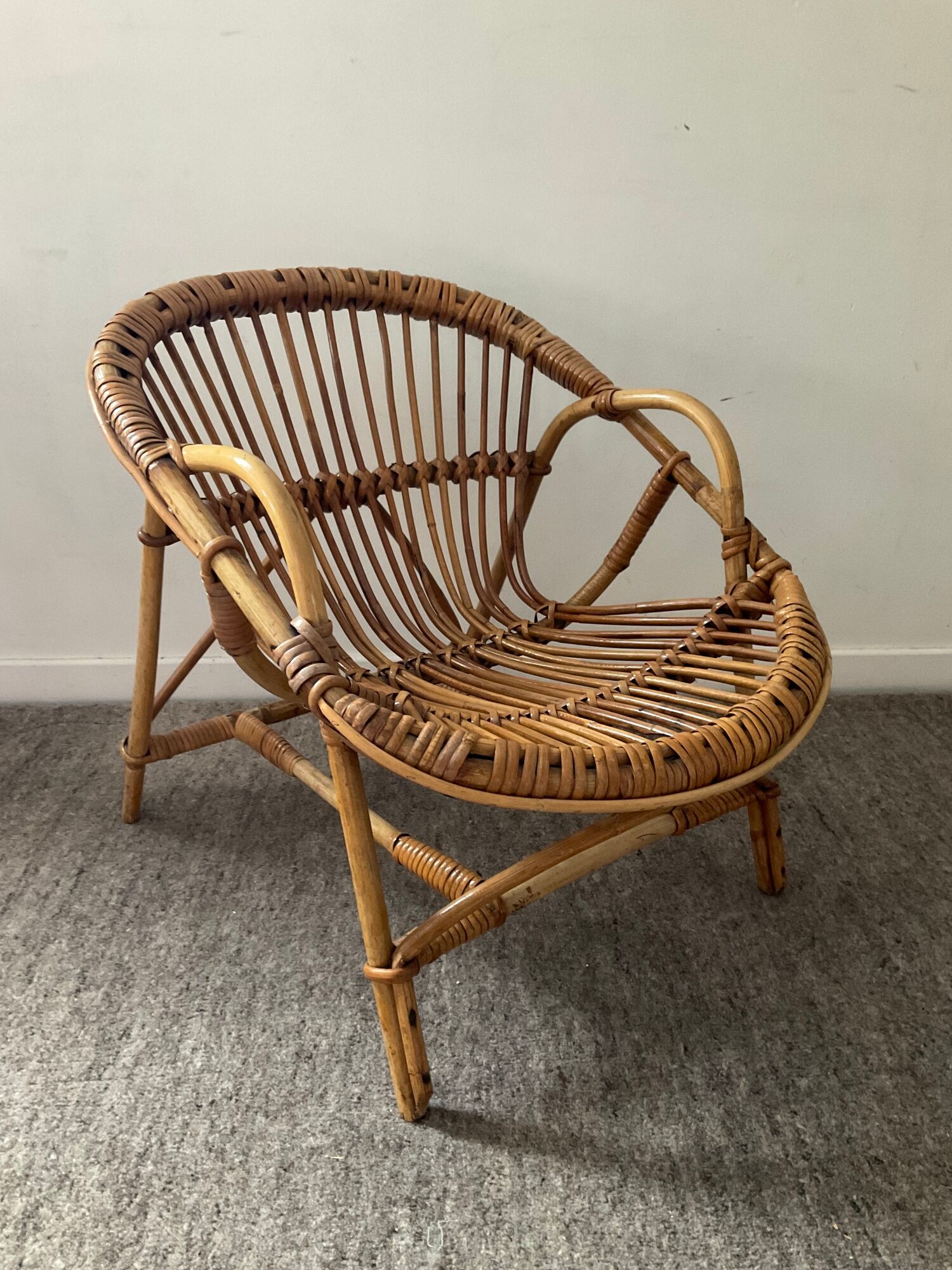 Children's armchair rattan shell from the 70s