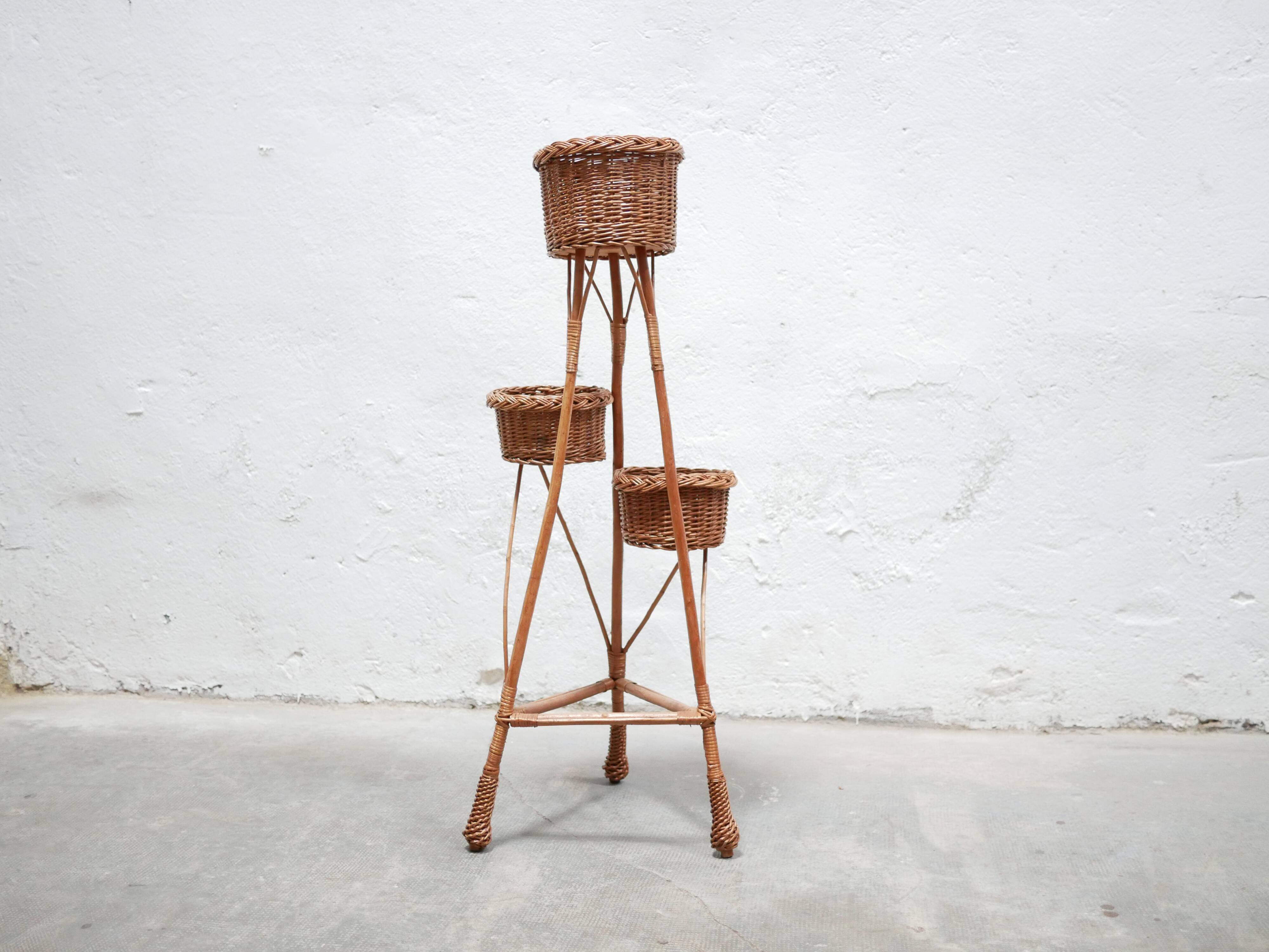 Vintage rattan plant holder