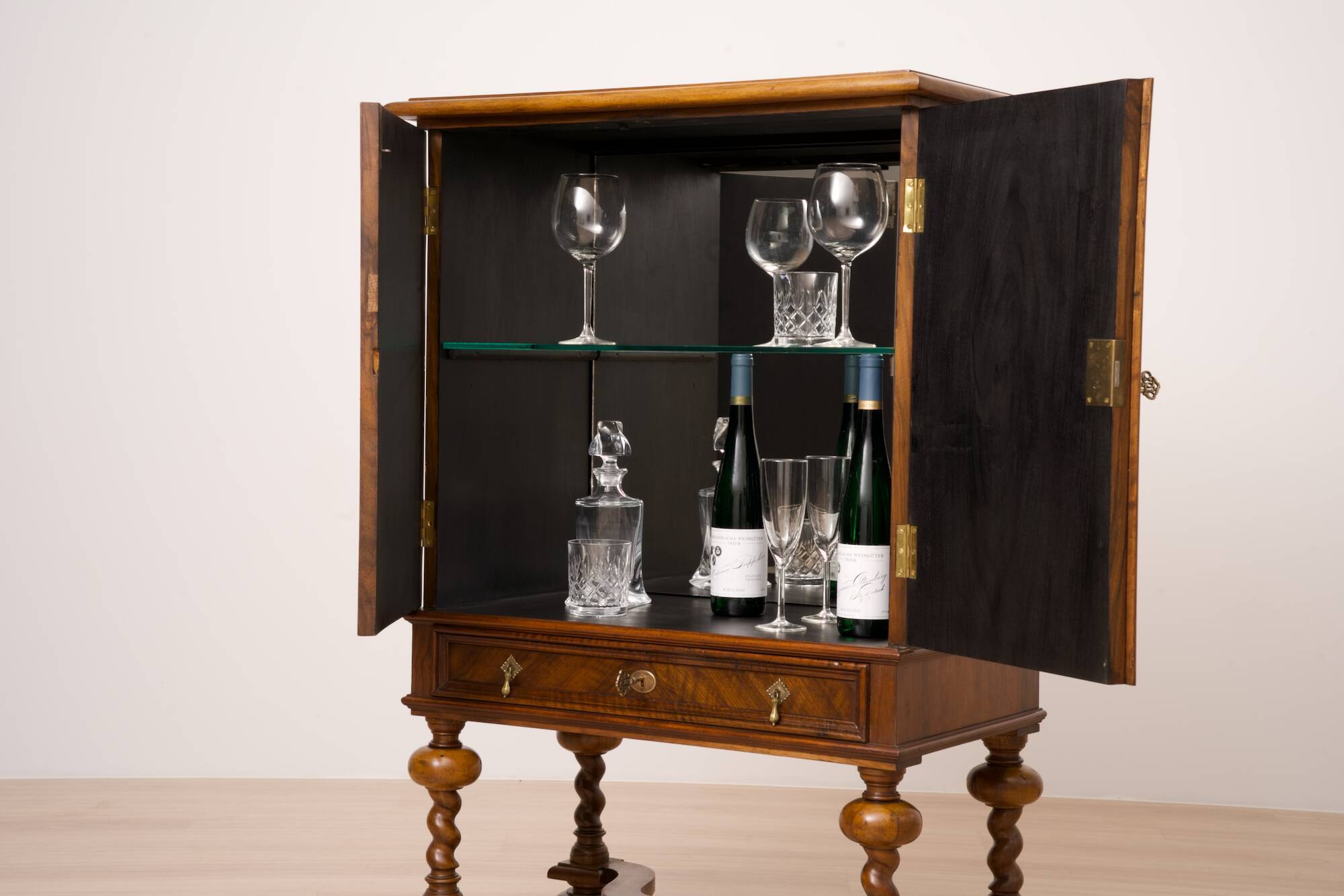 Neo-Baroque German Walnut Cocktail Cabinet, 1900s