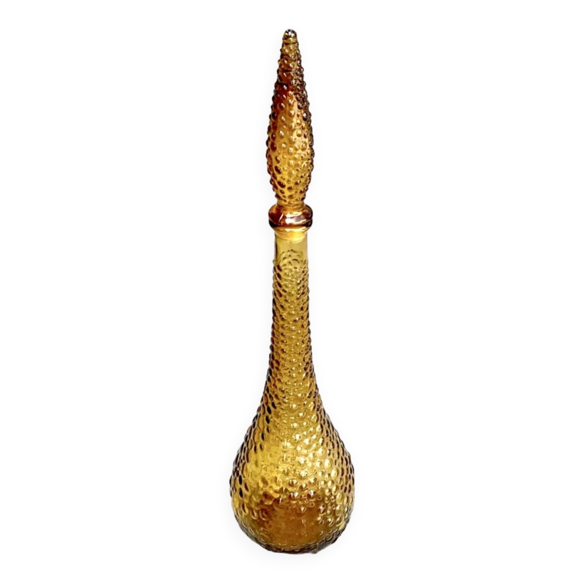 Genie bottle in amber yellow Empoli glass