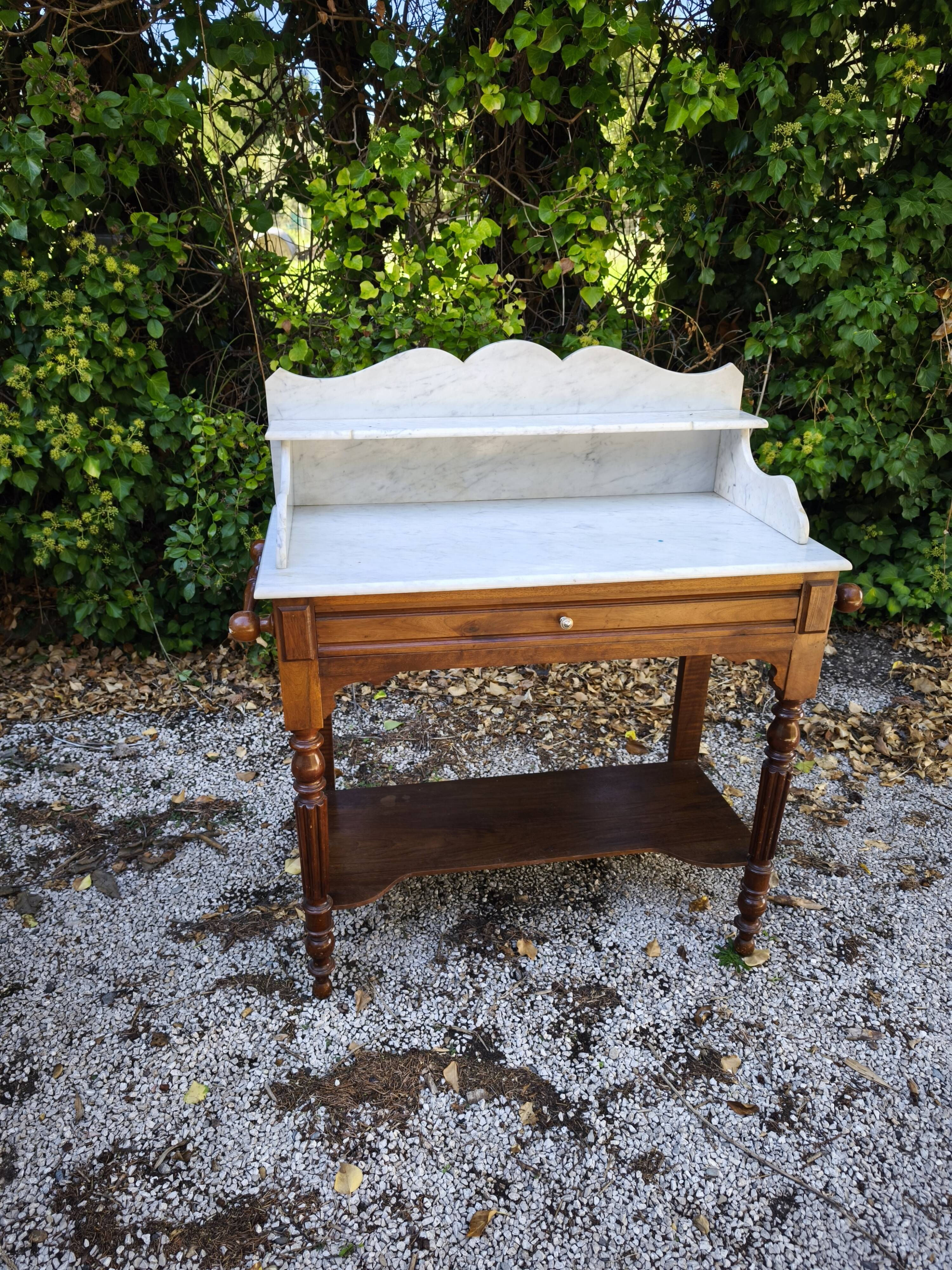 Antique wooden and marble side table