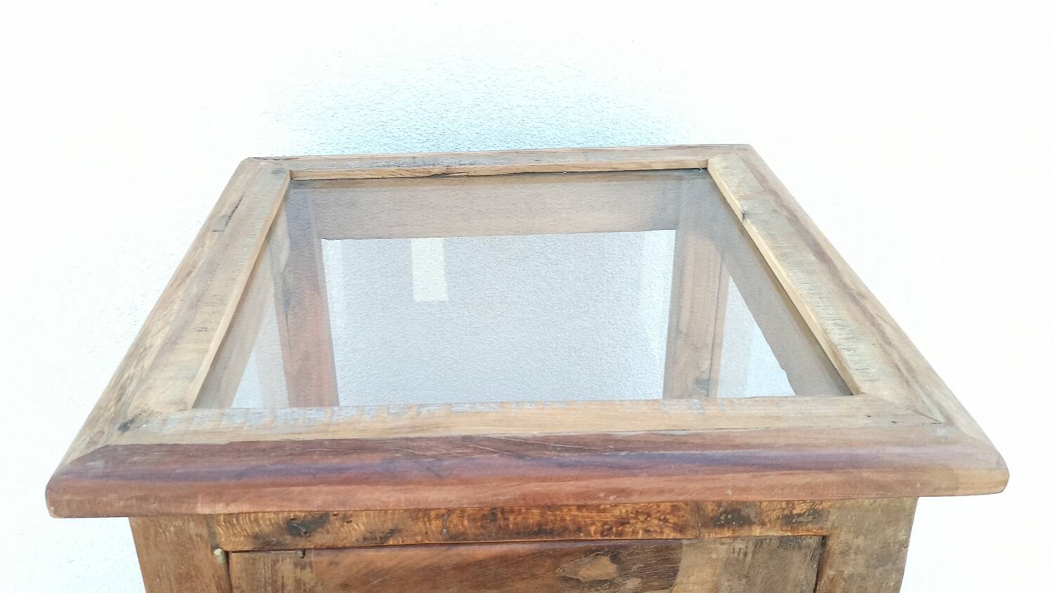 Tall display case in old wood