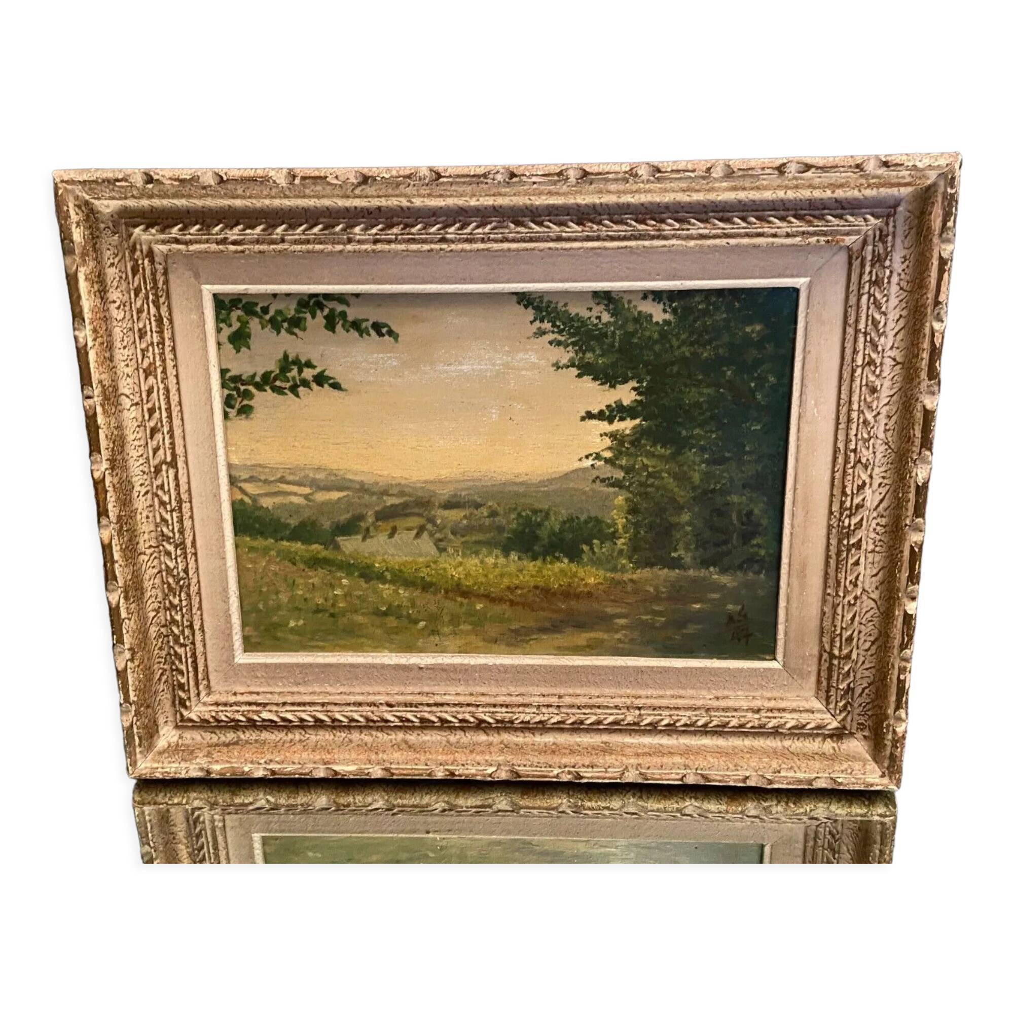 Tableau André Giraud 1925-1997 ancien Ministre des Armées Collines verdoyantes