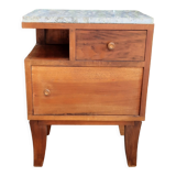 Walnut and grey marble bedside table