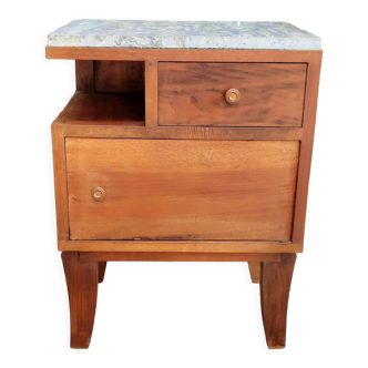 Walnut and grey marble bedside table