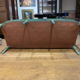 Louis XVI style bench in blue lacquered wood with gold trim