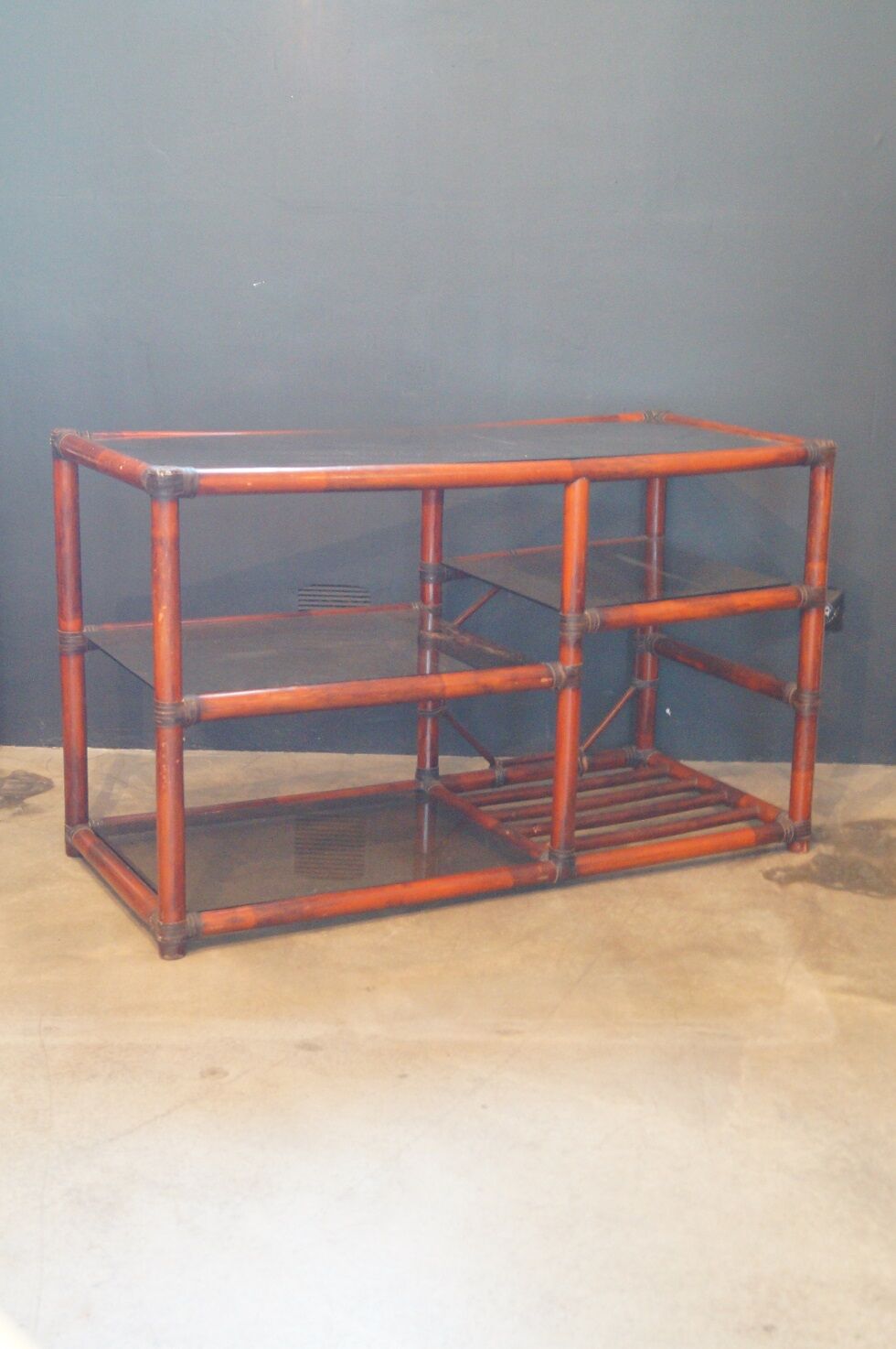 Rattan and leather bookcase 1970