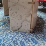 White Carrara marble coffee table with gray veins in the shape of an eye circa 1970