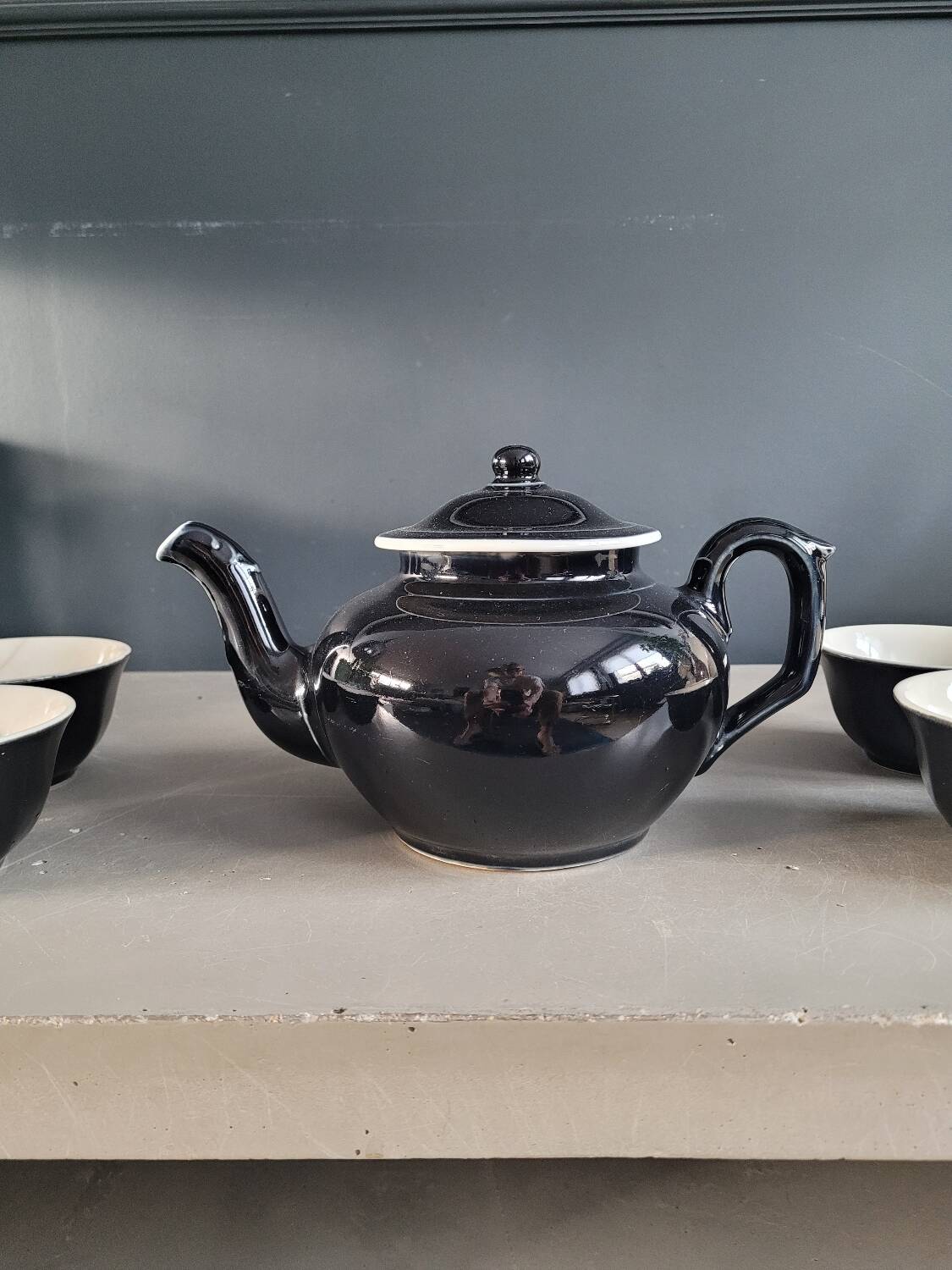 Antique black and white ceramic coffee set