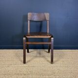 Ensemble de 6 chaise vintage bois foncé Hermes Pays-Bas années 70