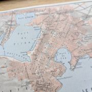 Piraeus, Athens, small original map printed in 1910.