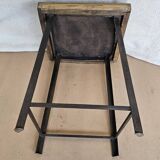 Old workshop stool in wood + wrought iron
