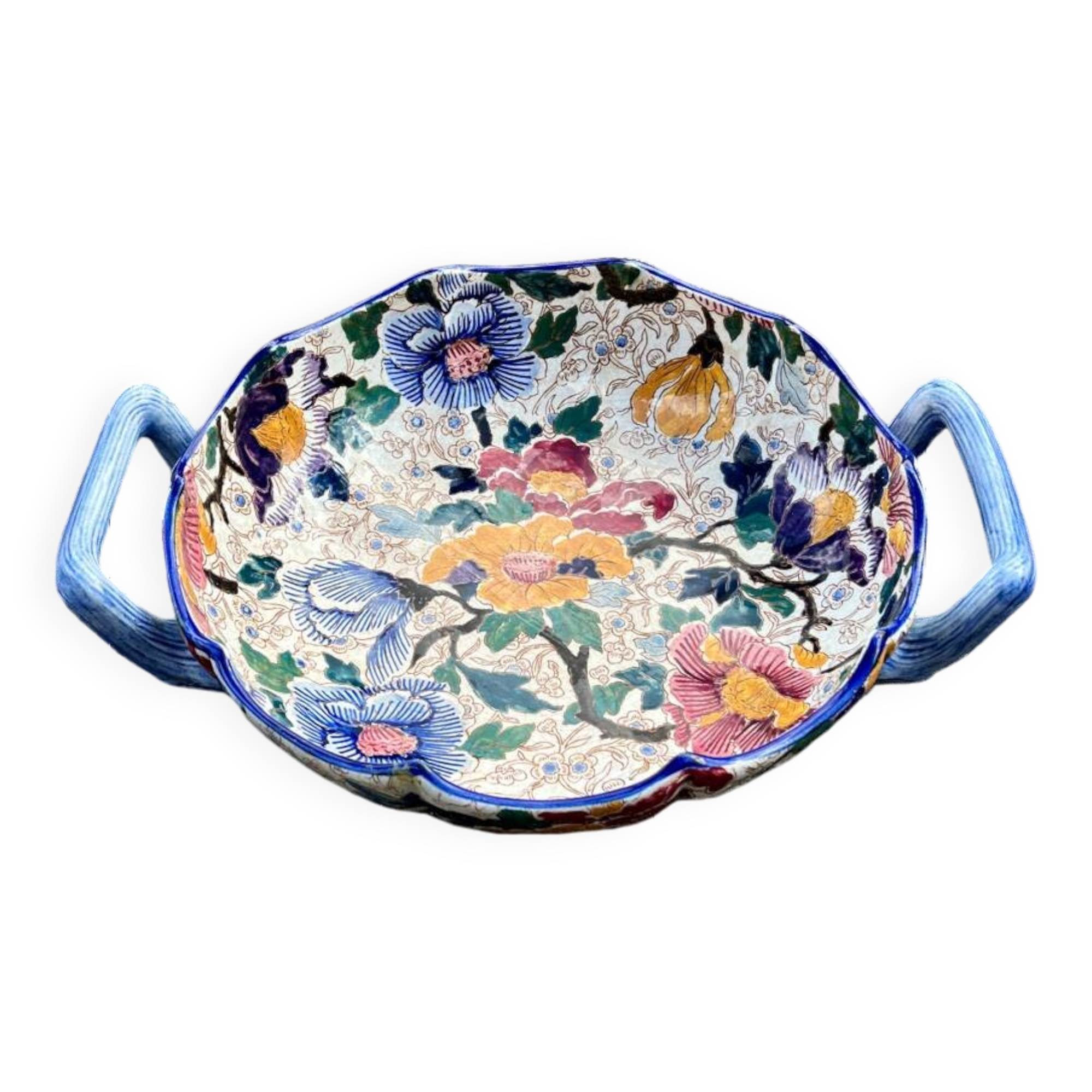 Melonniere dish in Gien earthenware with peony decoration