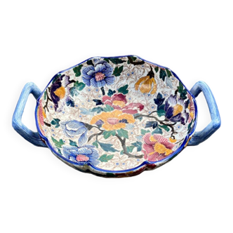 Melonniere dish in Gien earthenware with peony decoration
