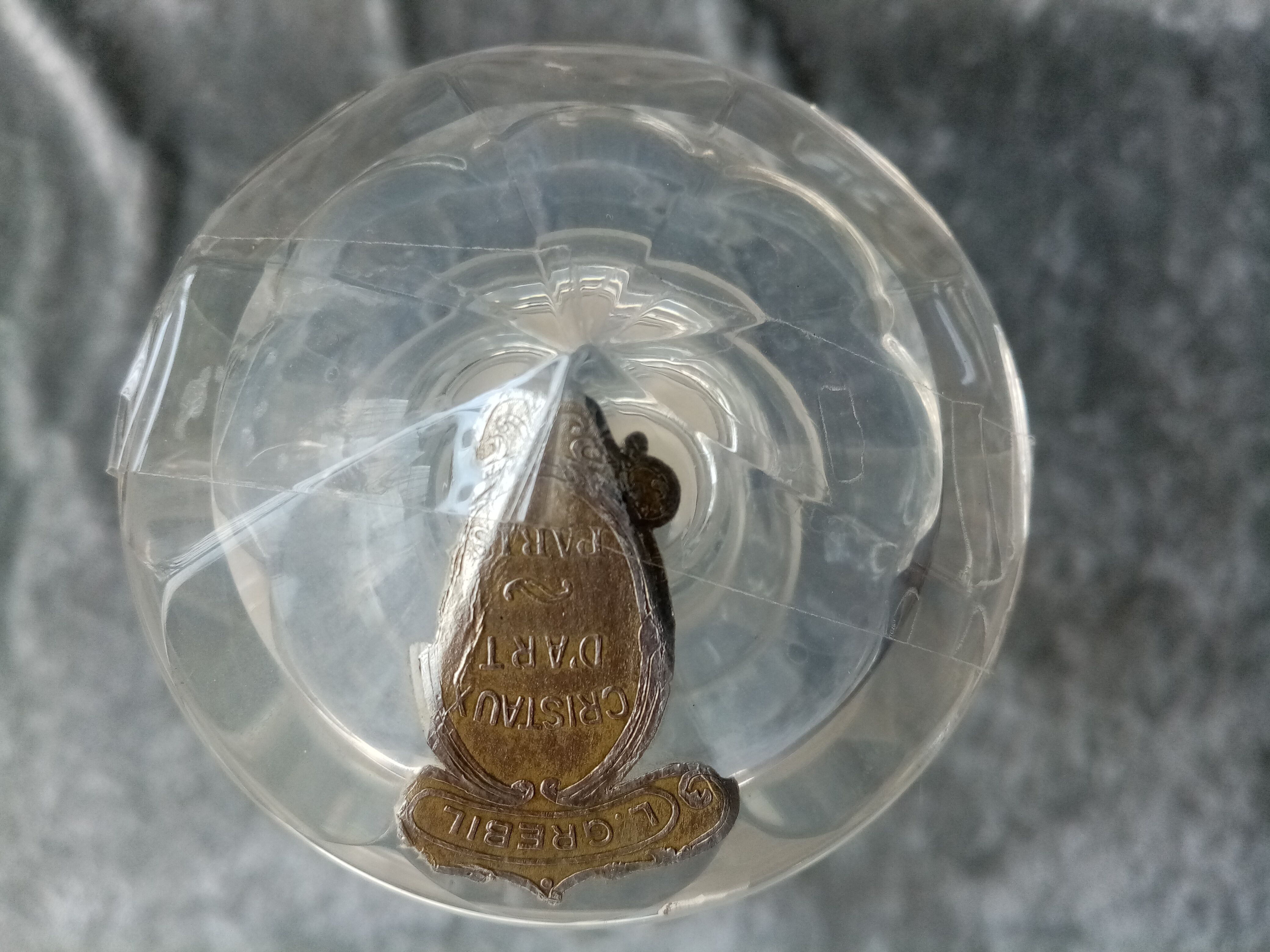 Saint Louis or Baccarat cut crystal carafe with store label